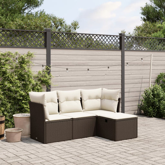 4-tlg. Garten-Sofagarnitur mit Kissen Braun Poly Rattan