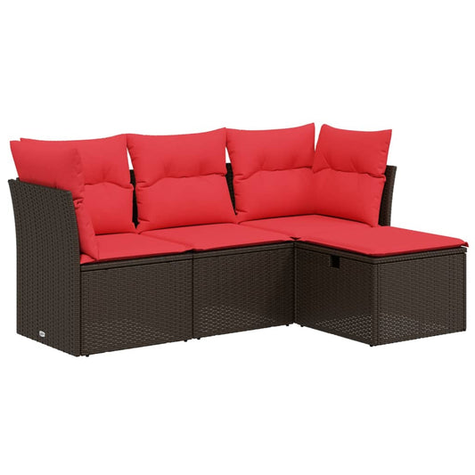 4-tlg. Garten-Sofagarnitur mit Kissen Braun Poly Rattan