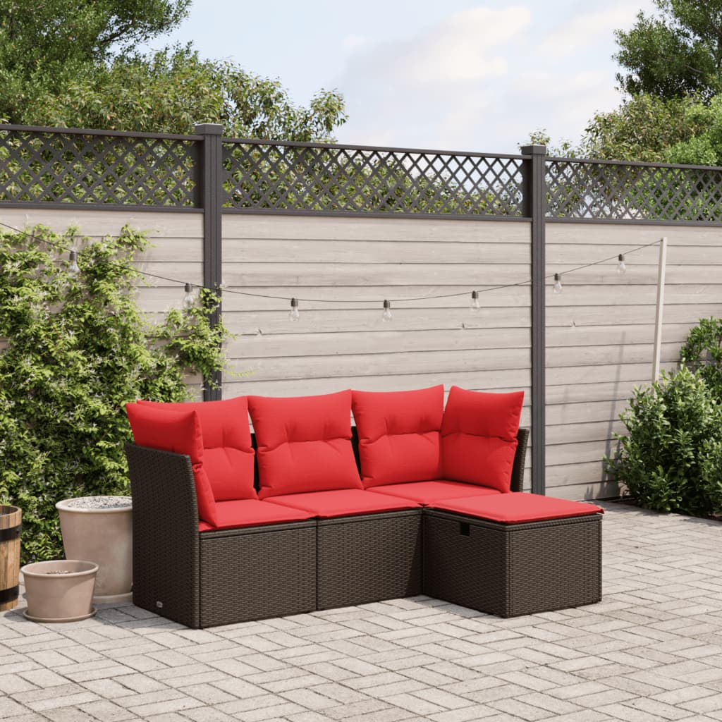 4-tlg. Garten-Sofagarnitur mit Kissen Braun Poly Rattan