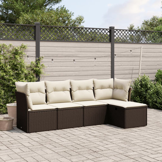 5-tlg. Garten-Sofagarnitur mit Kissen Braun Poly Rattan