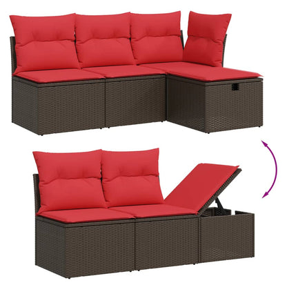 5-tlg. Garten-Sofagarnitur mit Kissen Braun Poly Rattan