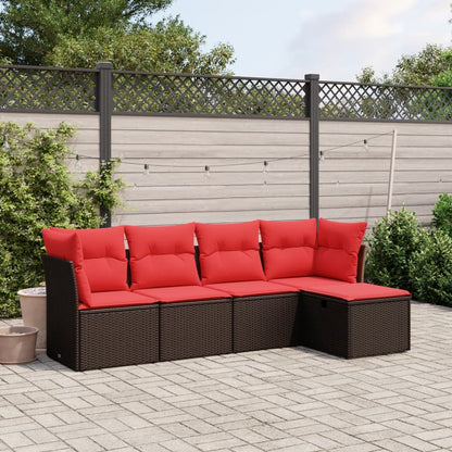 5-tlg. Garten-Sofagarnitur mit Kissen Braun Poly Rattan