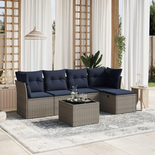 6-tlg. Garten-Sofagarnitur mit Kissen Grau Poly Rattan