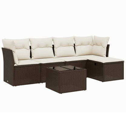 6-tlg. Garten-Sofagarnitur mit Kissen Braun Poly Rattan