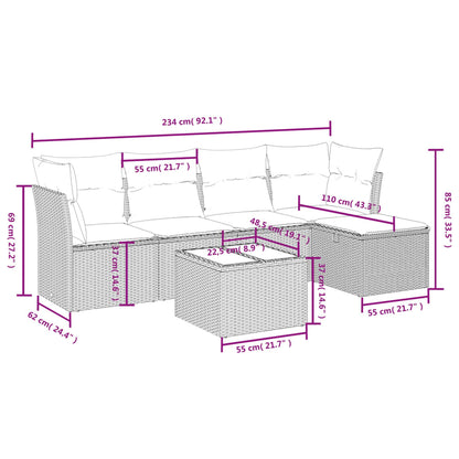 6-tlg. Garten-Sofagarnitur mit Kissen Braun Poly Rattan
