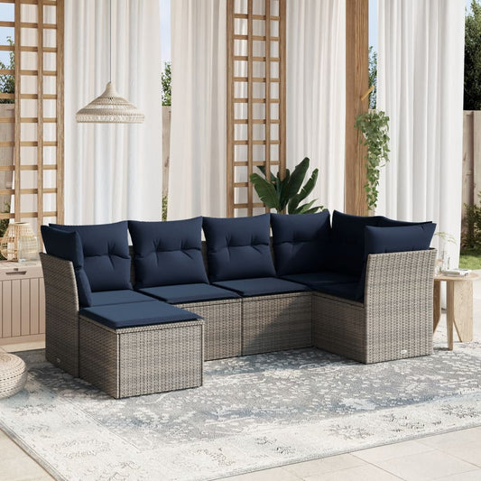 6-tlg. Garten-Sofagarnitur mit Kissen Grau Poly Rattan