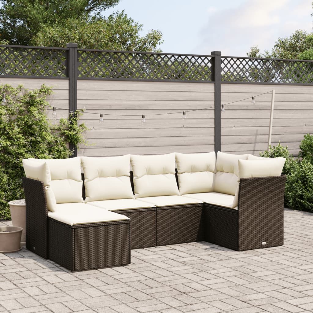 6-tlg. Garten-Sofagarnitur mit Kissen Braun Poly Rattan
