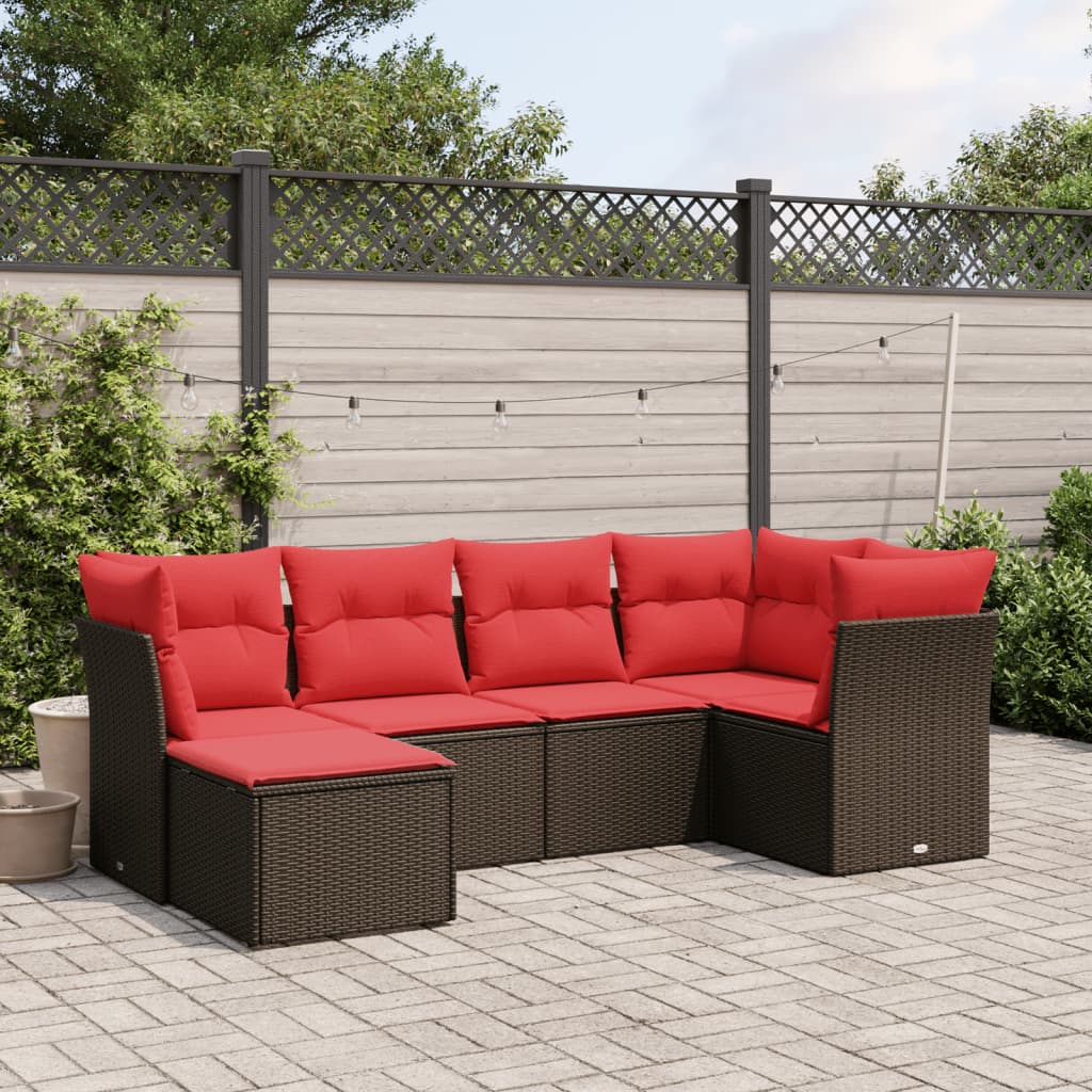 6-tlg. Garten-Sofagarnitur mit Kissen Braun Poly Rattan