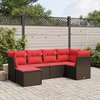 6-tlg. Garten-Sofagarnitur mit Kissen Braun Poly Rattan
