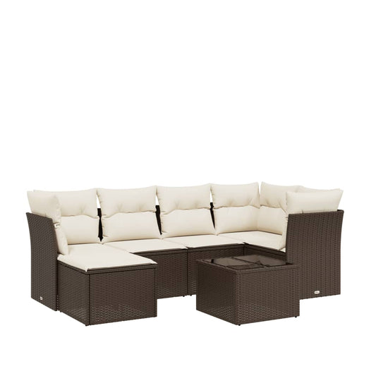 7-tlg. Garten-Sofagarnitur mit Kissen Braun Poly Rattan