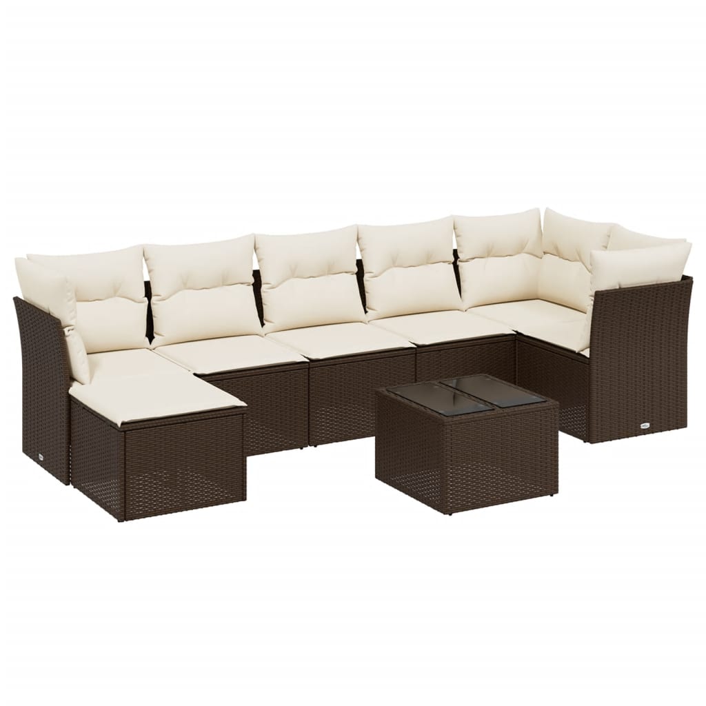 8-tlg. Garten-Sofagarnitur mit Kissen Braun Poly Rattan