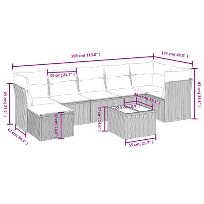 8-tlg. Garten-Sofagarnitur mit Kissen Braun Poly Rattan