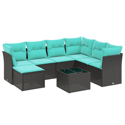 8-tlg. Garten-Sofagarnitur mit Kissen Schwarz Poly Rattan