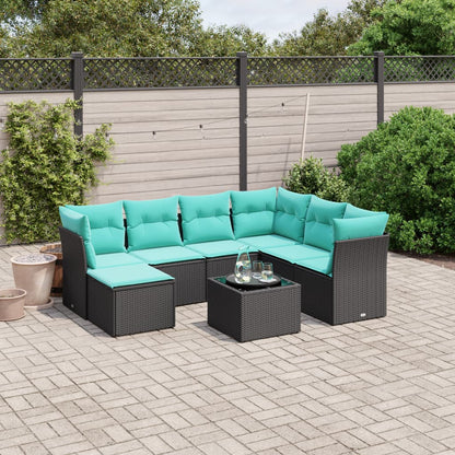 8-tlg. Garten-Sofagarnitur mit Kissen Schwarz Poly Rattan