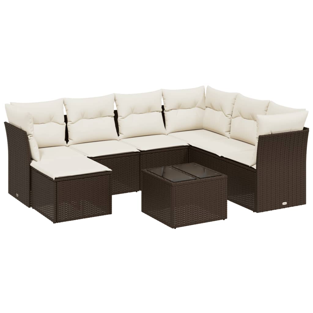 8-tlg. Garten-Sofagarnitur mit Kissen Braun Poly Rattan