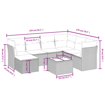 8-tlg. Garten-Sofagarnitur mit Kissen Braun Poly Rattan