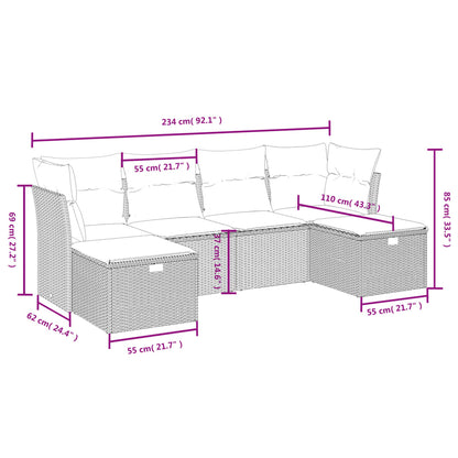 6-tlg. Garten-Sofagarnitur mit Kissen Schwarz Poly Rattan