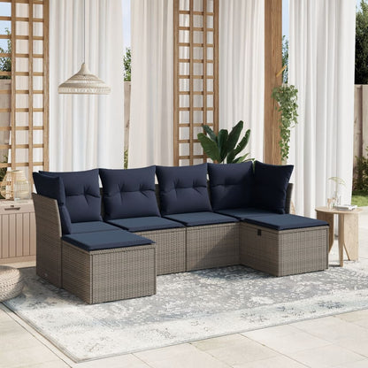 6-tlg. Garten-Sofagarnitur mit Kissen Grau Poly Rattan