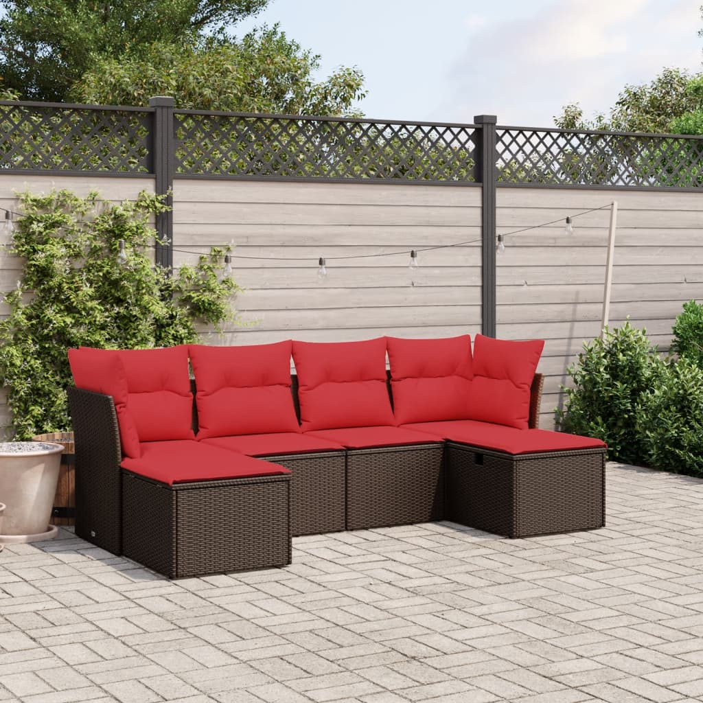 6-tlg. Garten-Sofagarnitur mit Kissen Braun Poly Rattan