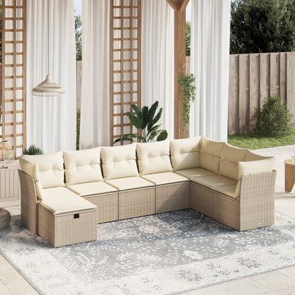 8-tlg. Garten-Sofagarnitur mit Kissen Beige Poly Rattan