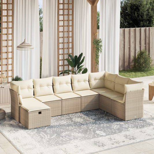 8-tlg. Garten-Sofagarnitur mit Kissen Beige Poly Rattan