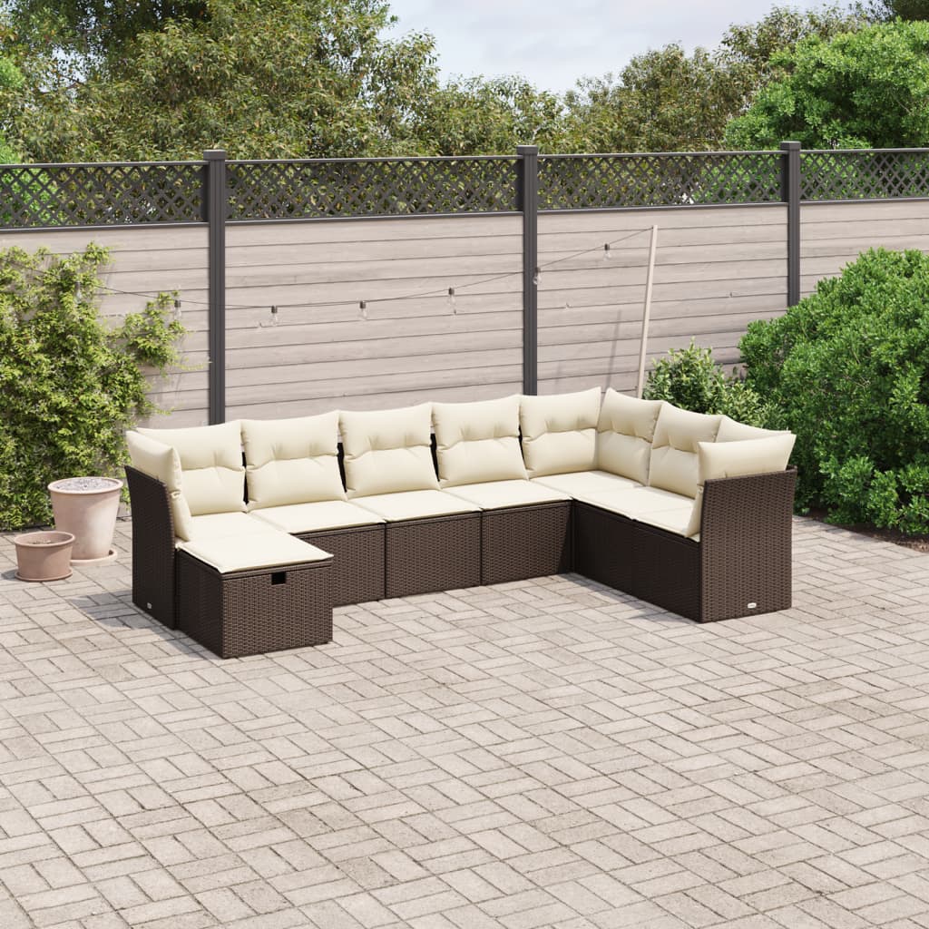 8-tlg. Garten-Sofagarnitur mit Kissen Braun Poly Rattan