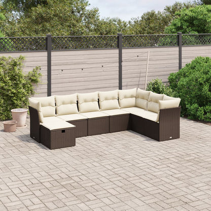 8-tlg. Garten-Sofagarnitur mit Kissen Braun Poly Rattan