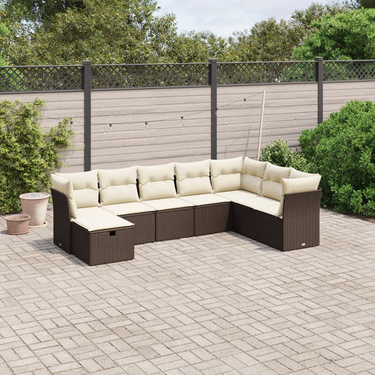 8-tlg. Garten-Sofagarnitur mit Kissen Braun Poly Rattan