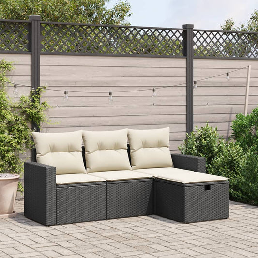 4-tlg. Garten-Sofagarnitur mit Kissen Schwarz Poly Rattan