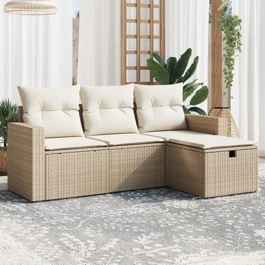 4-tlg. Garten-Sofagarnitur mit Kissen Beige Poly Rattan