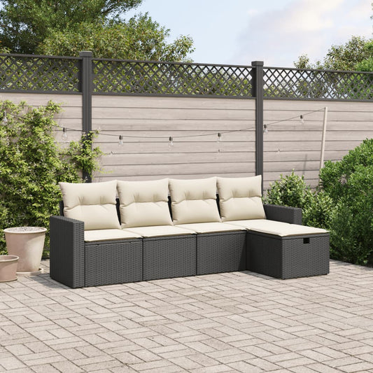 5-tlg. Garten-Sofagarnitur mit Kissen Schwarz Poly Rattan
