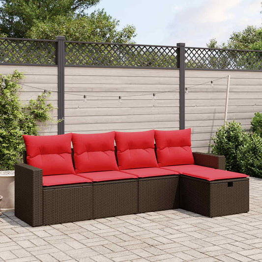 5-teiliges Gartensofa-Set mit Kissen, braun, Polyrattan