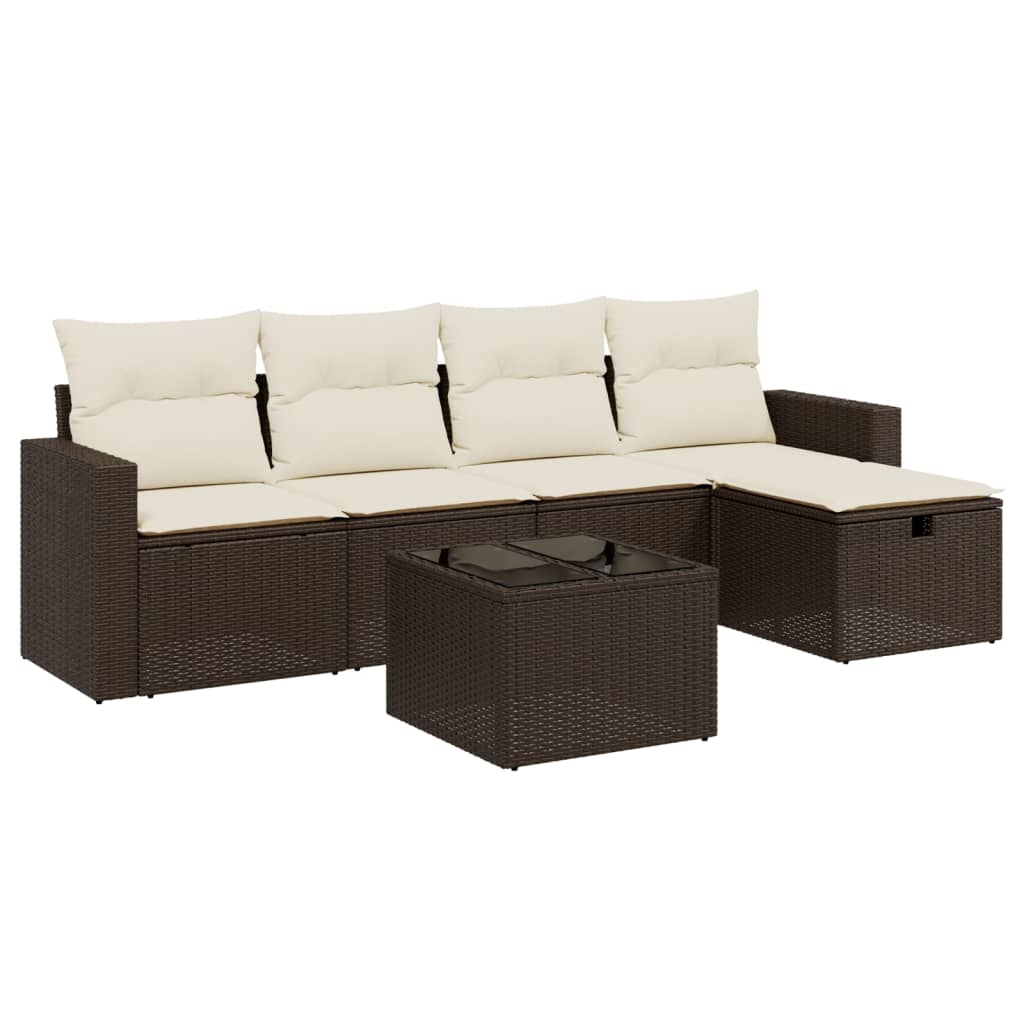 6-tlg. Garten-Sofagarnitur mit Kissen Braun Poly Rattan