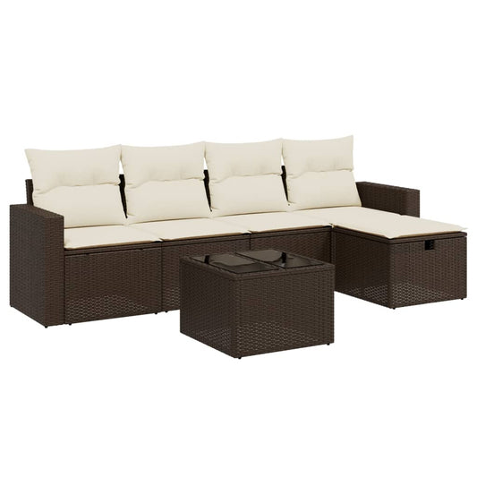 6-tlg. Garten-Sofagarnitur mit Kissen Braun Poly Rattan
