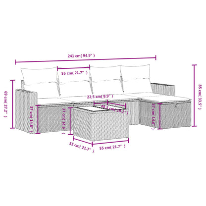6-tlg. Garten-Sofagarnitur mit Kissen Braun Poly Rattan