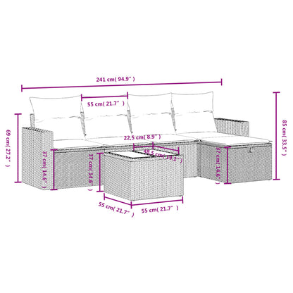 6-teiliges Gartensofa-Set mit Kissen, braun, Polyrattan
