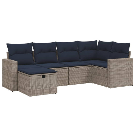 6-tlg. Garten-Sofagarnitur mit Kissen Grau Poly Rattan