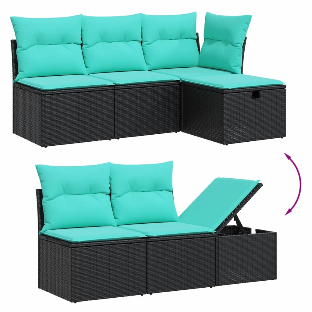 7-tlg. Garten-Sofagarnitur mit Kissen Schwarz Poly Rattan