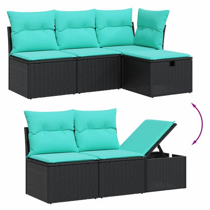 7-tlg. Garten-Sofagarnitur mit Kissen Schwarz Poly Rattan