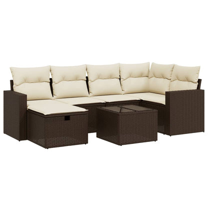 7-tlg. Garten-Sofagarnitur mit Kissen Braun Poly Rattan