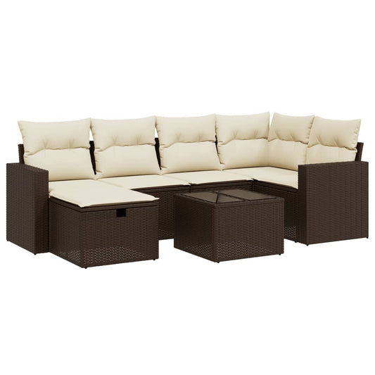 7-tlg. Garten-Sofagarnitur mit Kissen Braun Poly Rattan