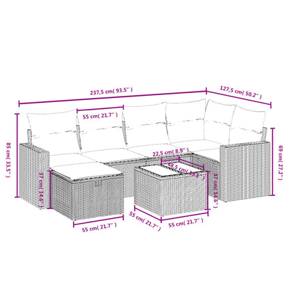 7-tlg. Garten-Sofagarnitur mit Kissen Braun Poly Rattan