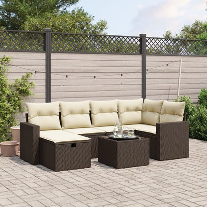 7-tlg. Garten-Sofagarnitur mit Kissen Braun Poly Rattan