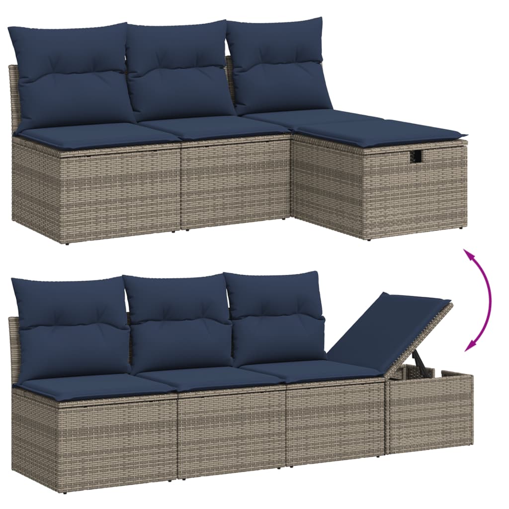 7-tlg. Garten-Sofagarnitur mit Kissen Grau Poly Rattan