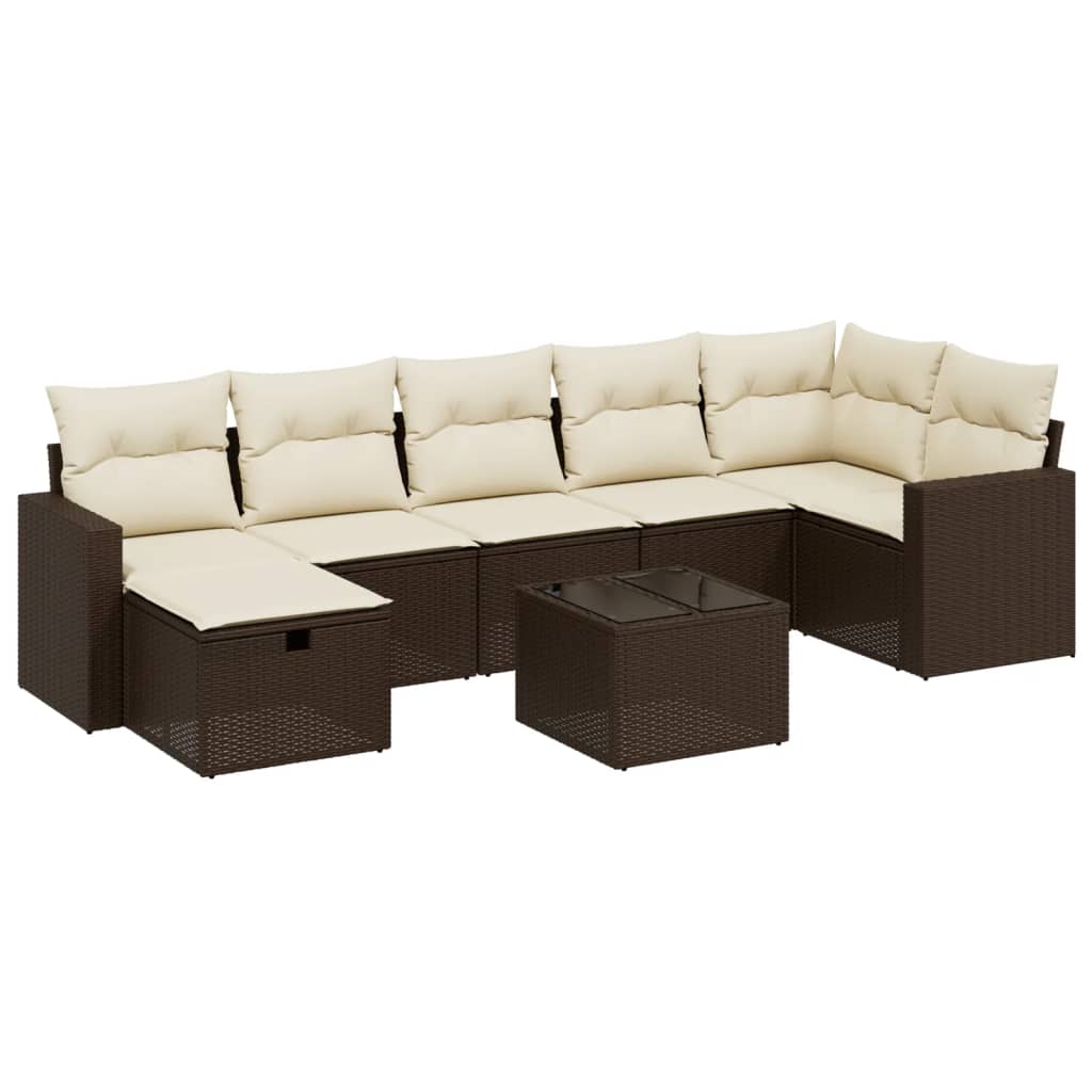 8-tlg. Garten-Sofagarnitur mit Kissen Braun Poly Rattan