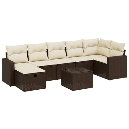 8-tlg. Garten-Sofagarnitur mit Kissen Braun Poly Rattan