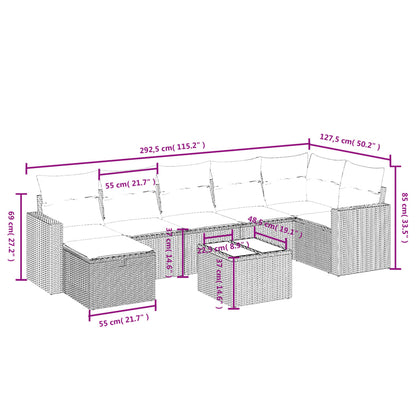 8-tlg. Garten-Sofagarnitur mit Kissen Braun Poly Rattan