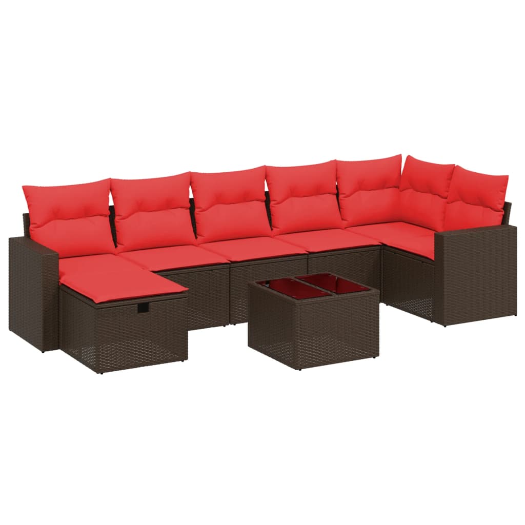 8-tlg. Garten-Sofagarnitur mit Kissen Braun Poly Rattan