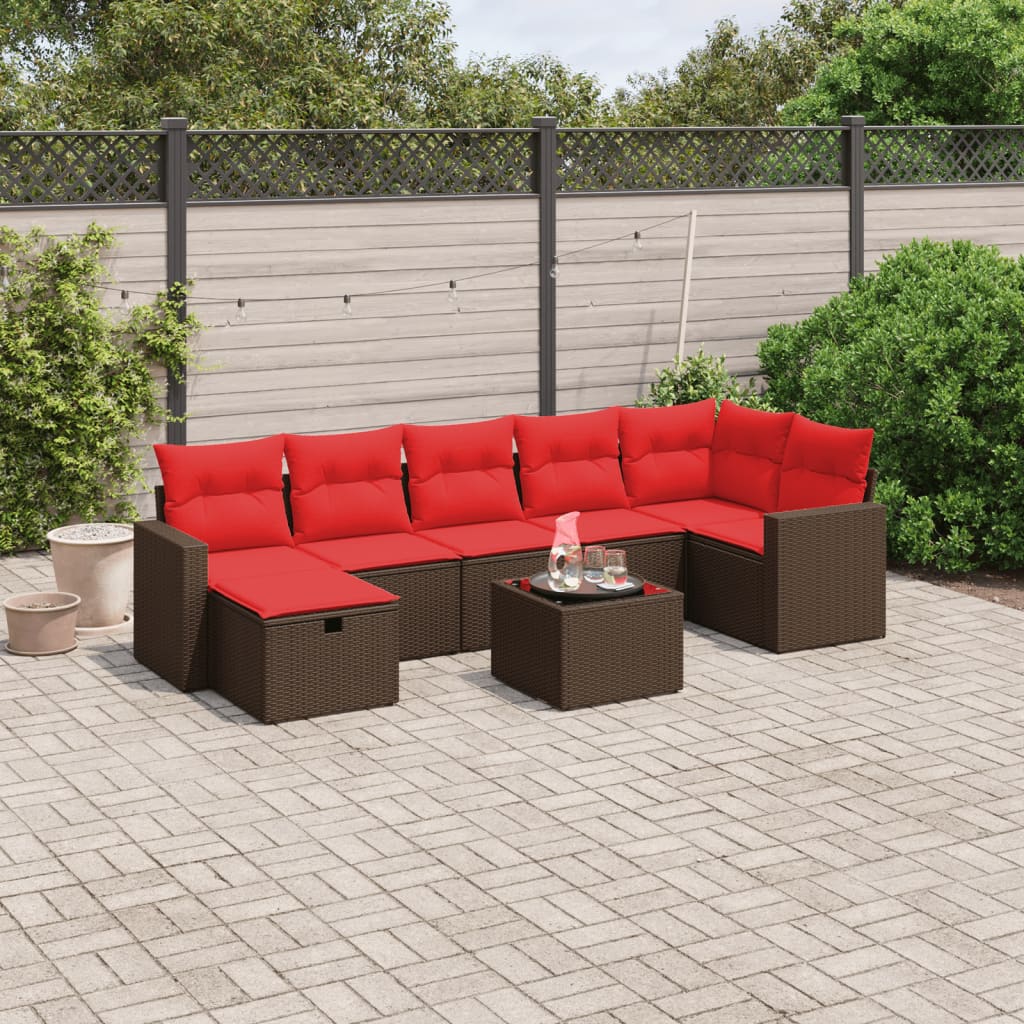 8-tlg. Garten-Sofagarnitur mit Kissen Braun Poly Rattan