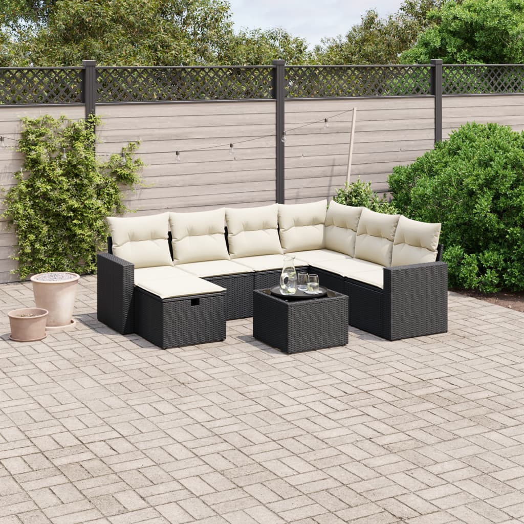 8-tlg. Garten-Sofagarnitur mit Kissen Schwarz Poly Rattan